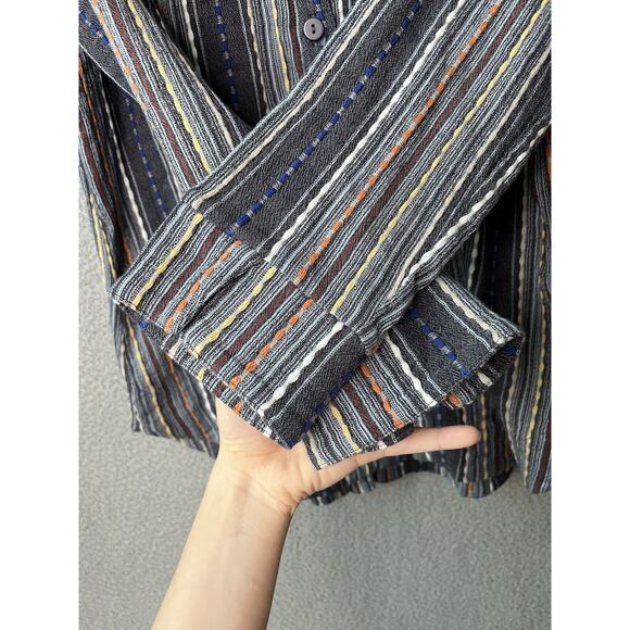 Soft Surroundings Button Top Small Oversized Striped Embroidered Beach Boho Gray - Picture 6 of 15